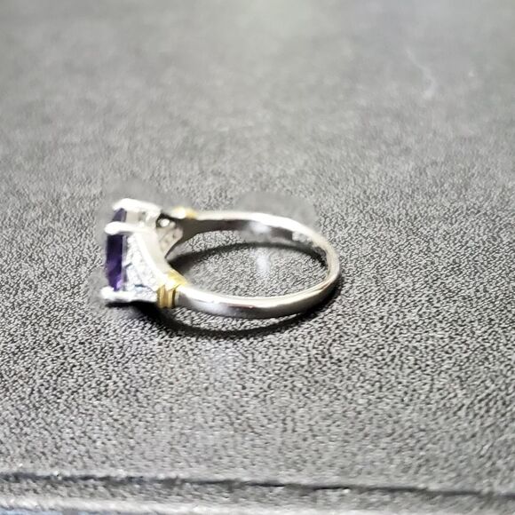 Sterling silver with gold purple rhinestone ring size 8 - Picture 6 of 9